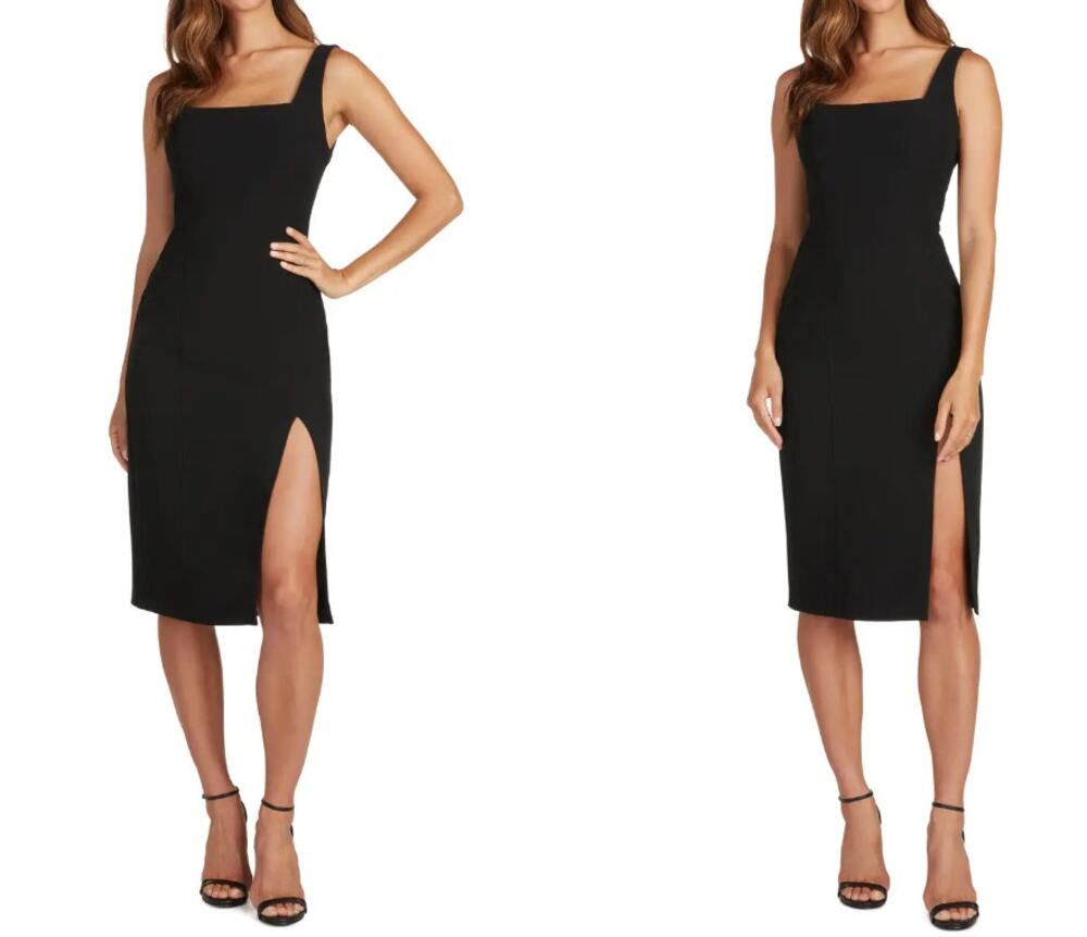 Willow Black High Slit Cocktail Dress Size XS Bodycon Sheath Square Neck Formal
